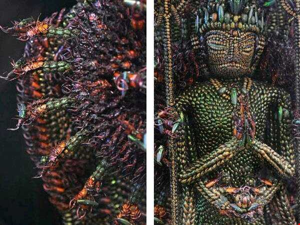 مجسمه عجیب بودا ساخته شده از هزاران سوسک